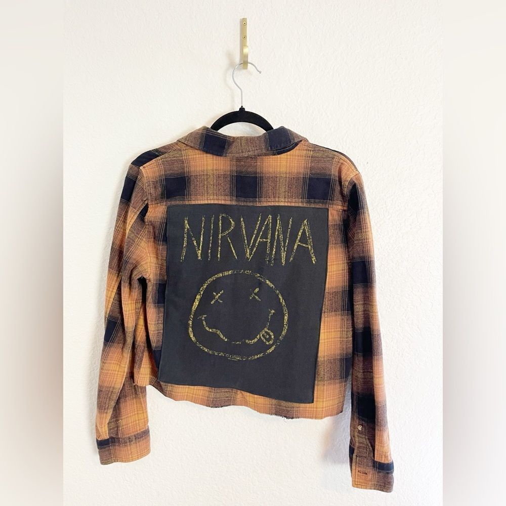 Up cycled flannel long sleeve shirts with your favorite bands! One of a kind! - Picture 6 of 11